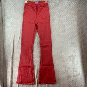 Edikted Womans M Coated Jeans Red Flare High Rise 70s Disco Dance Festival